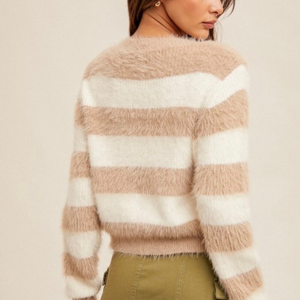 Hem & Thread NWT Tan and White Striped Cardigan - Picture 2 of 2